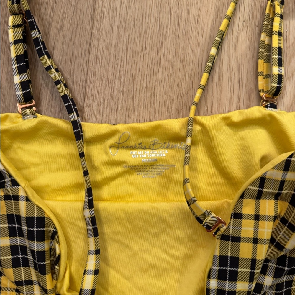 Frankie's Bikinis Yellow and Black Checkered swimsuit - Picture 2 of 3